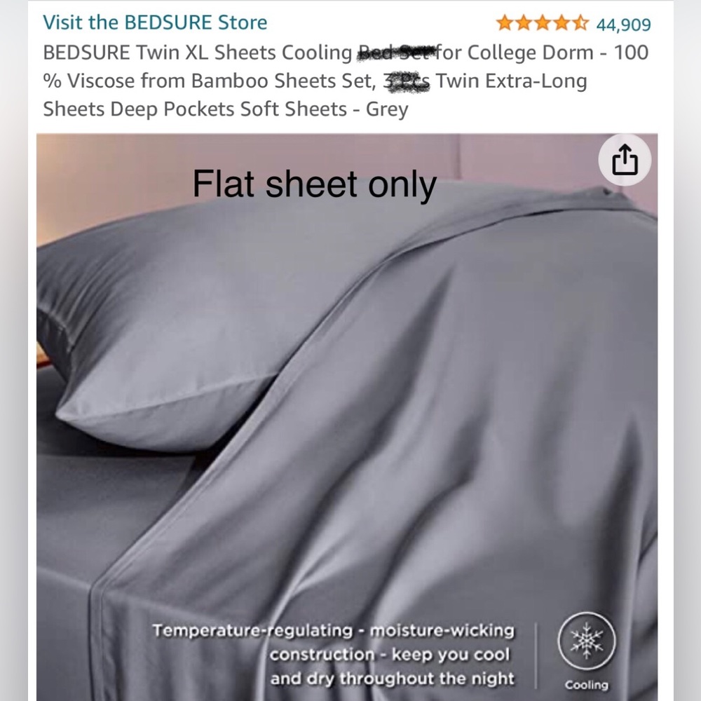 2 Organic Bamboo FLAT SHEETS Gray TWIN XL Unused Soft Bedsure brand Cooling